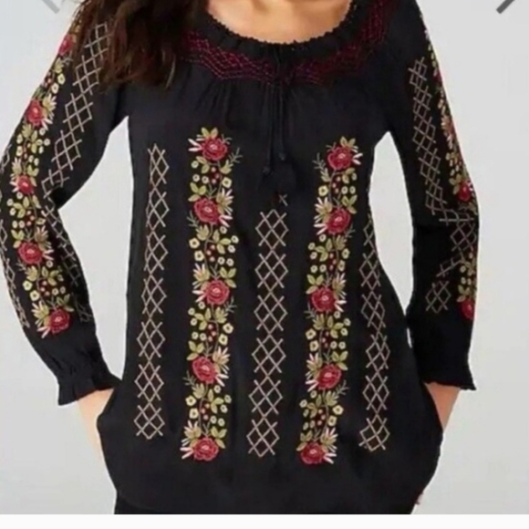 J. Jill Tops - J.Jill Embroidered Floral Tassel Tunic Boho Top